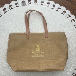 The Marshall House Savannah, Georgia Jute tote bag with leather straps Pineapple